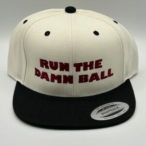 Yupoong Snapback Hat Run The Damn Ball Embroidered Cap Adjustable Cream NEW‎